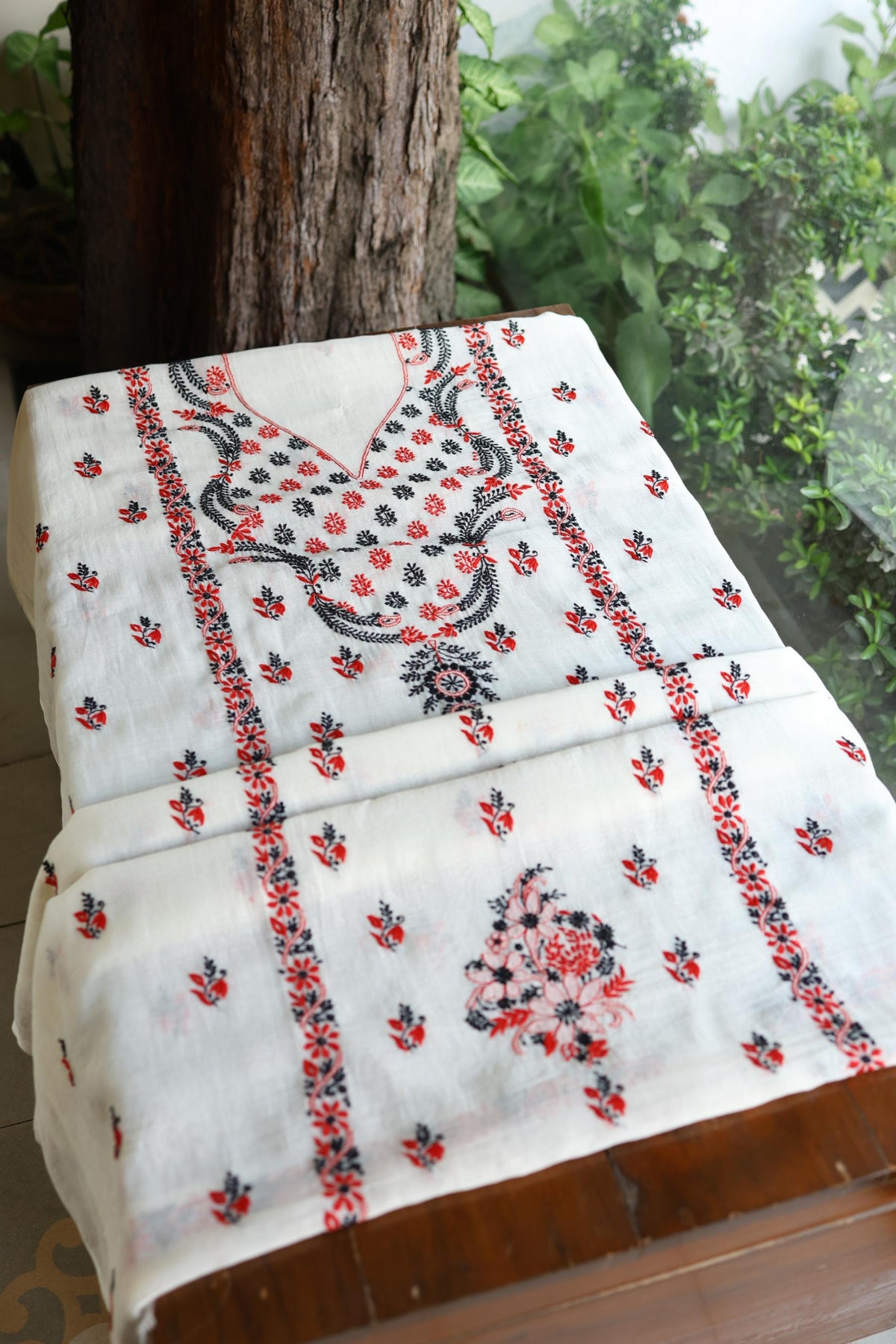 Ivory Mul Chanderi Silk Kalamkari Unstitched Kurta Dupatta Set