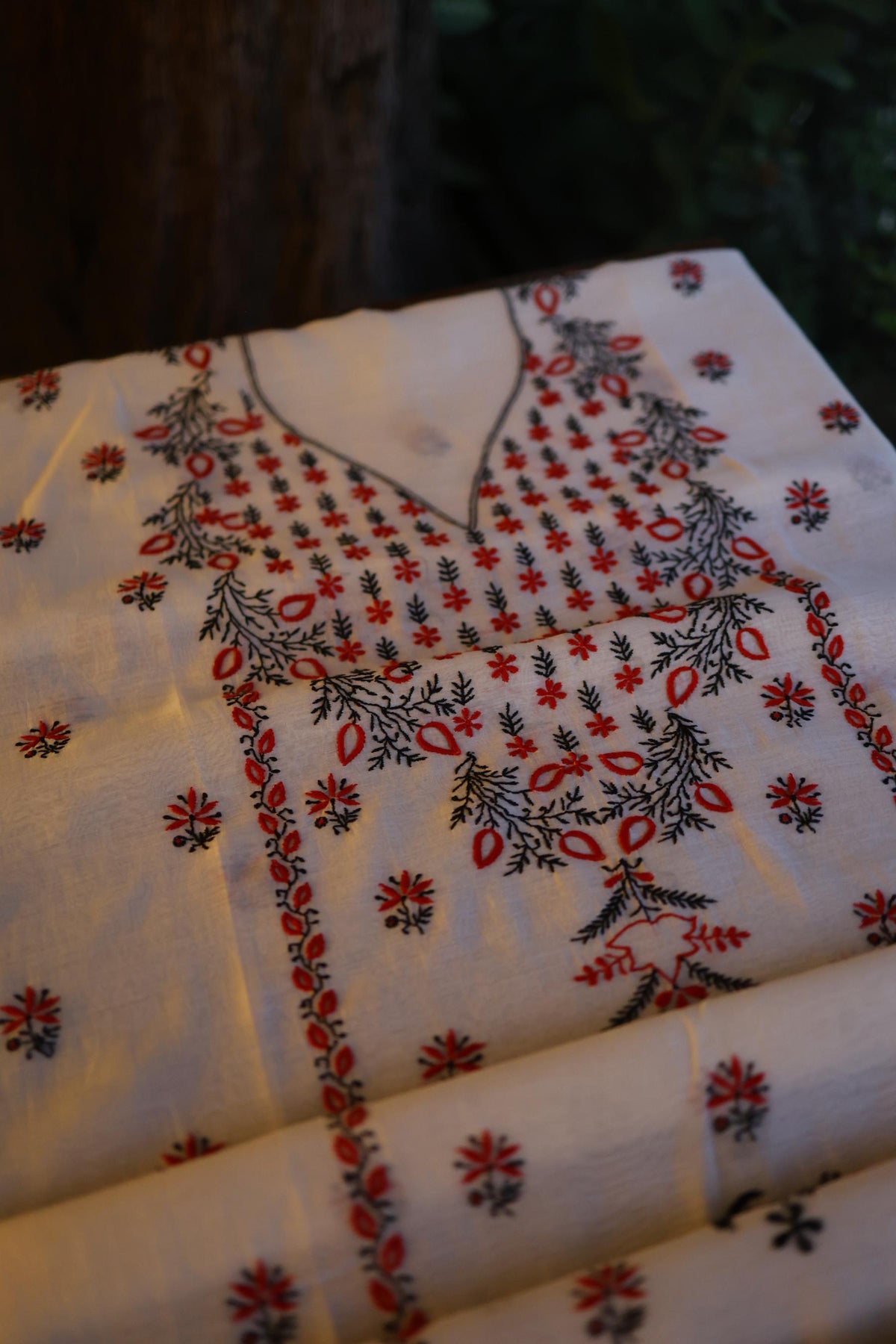Ivory Mul Chanderi Silk Kalamkari Unstitched Kurta Dupatta Set