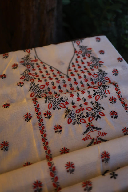 Ivory Mul Chanderi Silk Kalamkari Unstitched Kurta Dupatta Set
