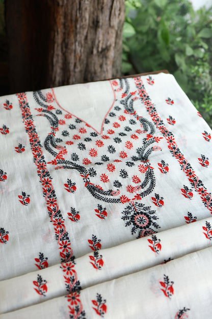 Ivory Mul Chanderi Silk Kalamkari Unstitched Kurta Dupatta Set