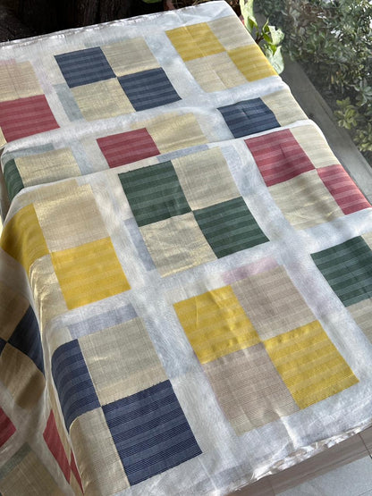 Ivory Multicolour Geometric Handloom Silk Saree