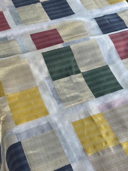 Ivory Multicolour Geometric Handloom Silk Saree