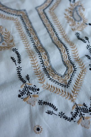 Ivory Shade Dhaka Cotton Unstitched Kurta & Dupatta Set