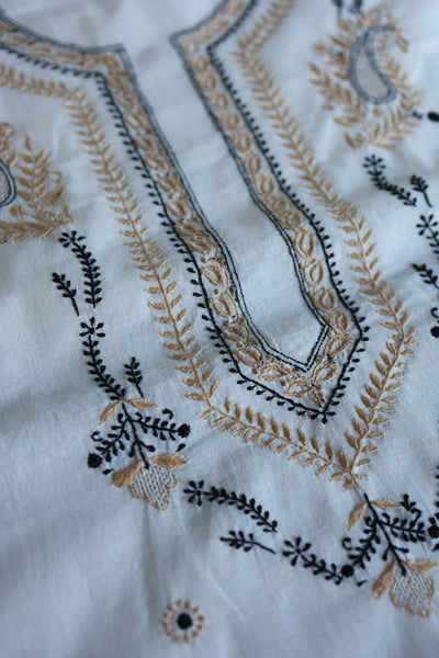 Ivory Shade Dhaka Cotton Unstitched Kurta & Dupatta Set