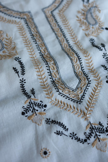 Ivory Shade Dhaka Cotton Unstitched Kurta & Dupatta Set