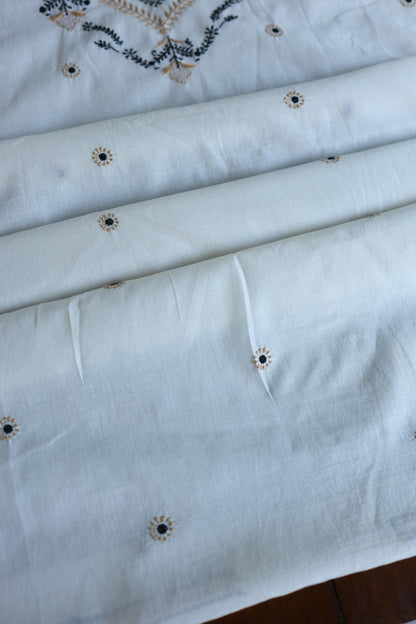 Ivory Shade Dhaka Cotton Unstitched Kurta & Dupatta Set