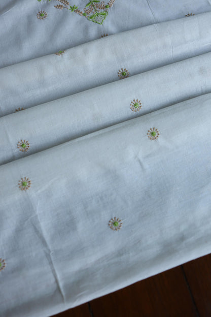 Ivory Shade Dhaka Cotton Unstitched Kurta & Dupatta Set