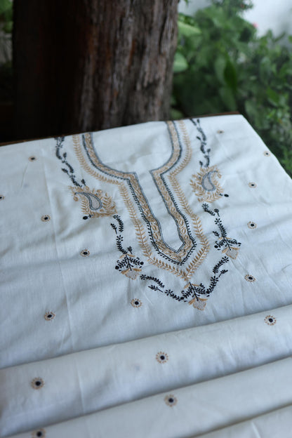 Ivory Shade Dhaka Cotton Unstitched Kurta & Dupatta Set