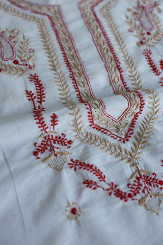 Ivory Shade Dhaka Cotton Unstitched Kurta & Dupatta Set