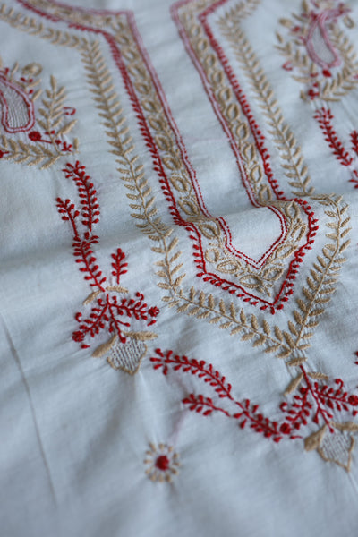 Ivory Shade Dhaka Cotton Unstitched Kurta & Dupatta Set