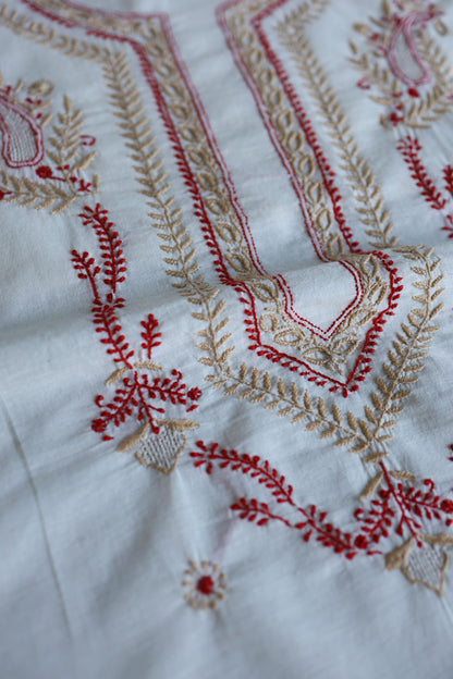 Ivory Shade Dhaka Cotton Unstitched Kurta & Dupatta Set