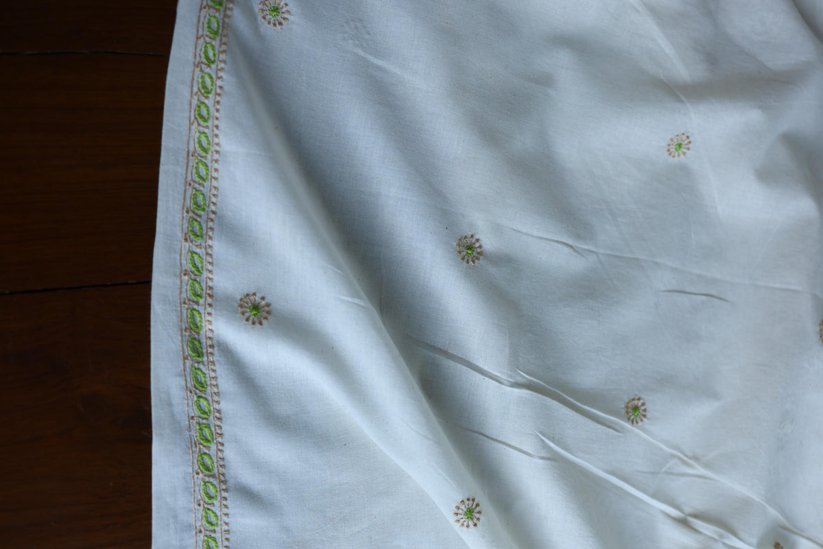 Ivory Shade Dhaka Cotton Unstitched Kurta & Dupatta Set