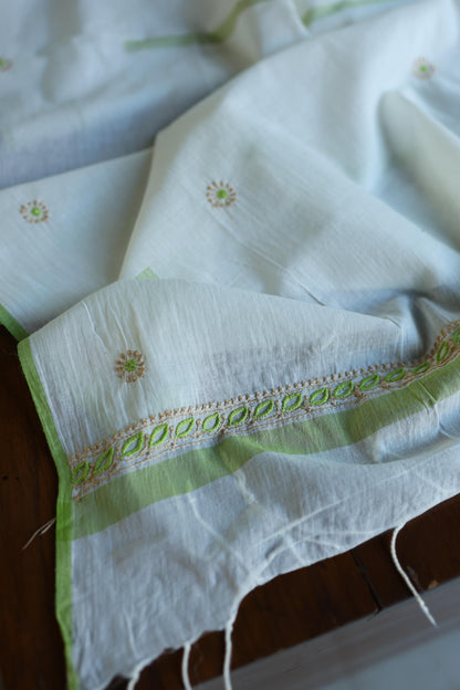 Ivory Shade Dhaka Cotton Unstitched Kurta & Dupatta Set
