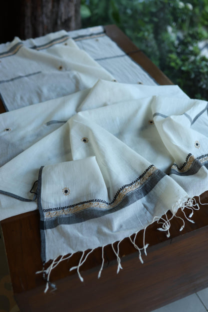 Ivory Shade Dhaka Cotton Unstitched Kurta & Dupatta Set