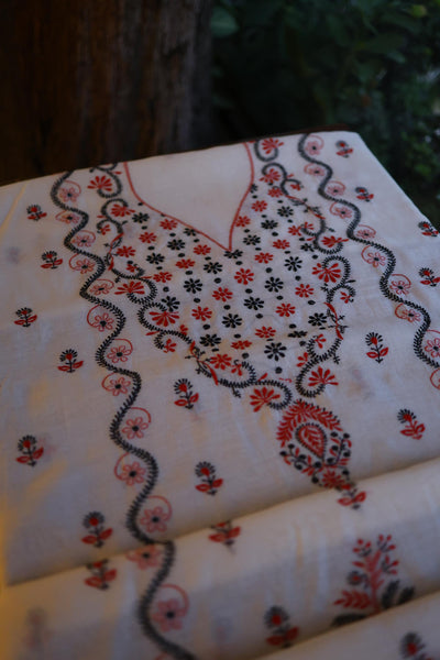 Ivory Mul Chanderi Silk Kalamkari Unstitched Kurta Dupatta Set