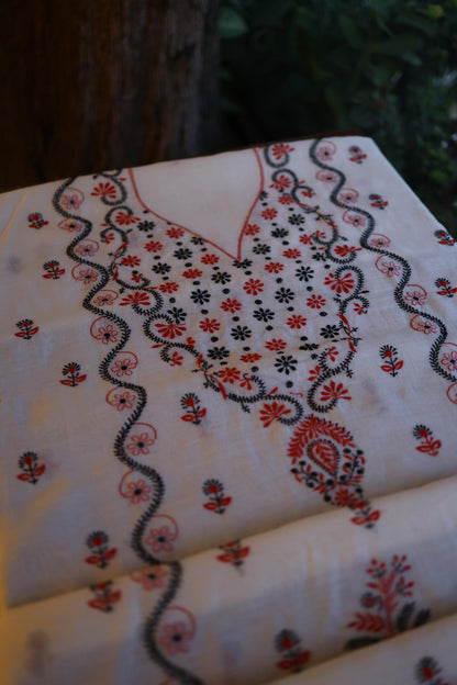 Ivory Mul Chanderi Silk Kalamkari Unstitched Kurta Dupatta Set