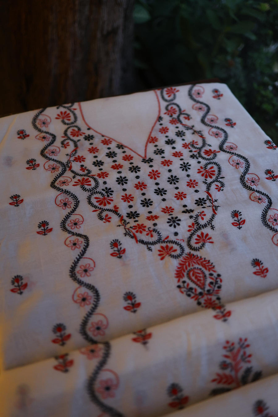 Ivory Mul Chanderi Silk Kalamkari Unstitched Kurta Dupatta Set