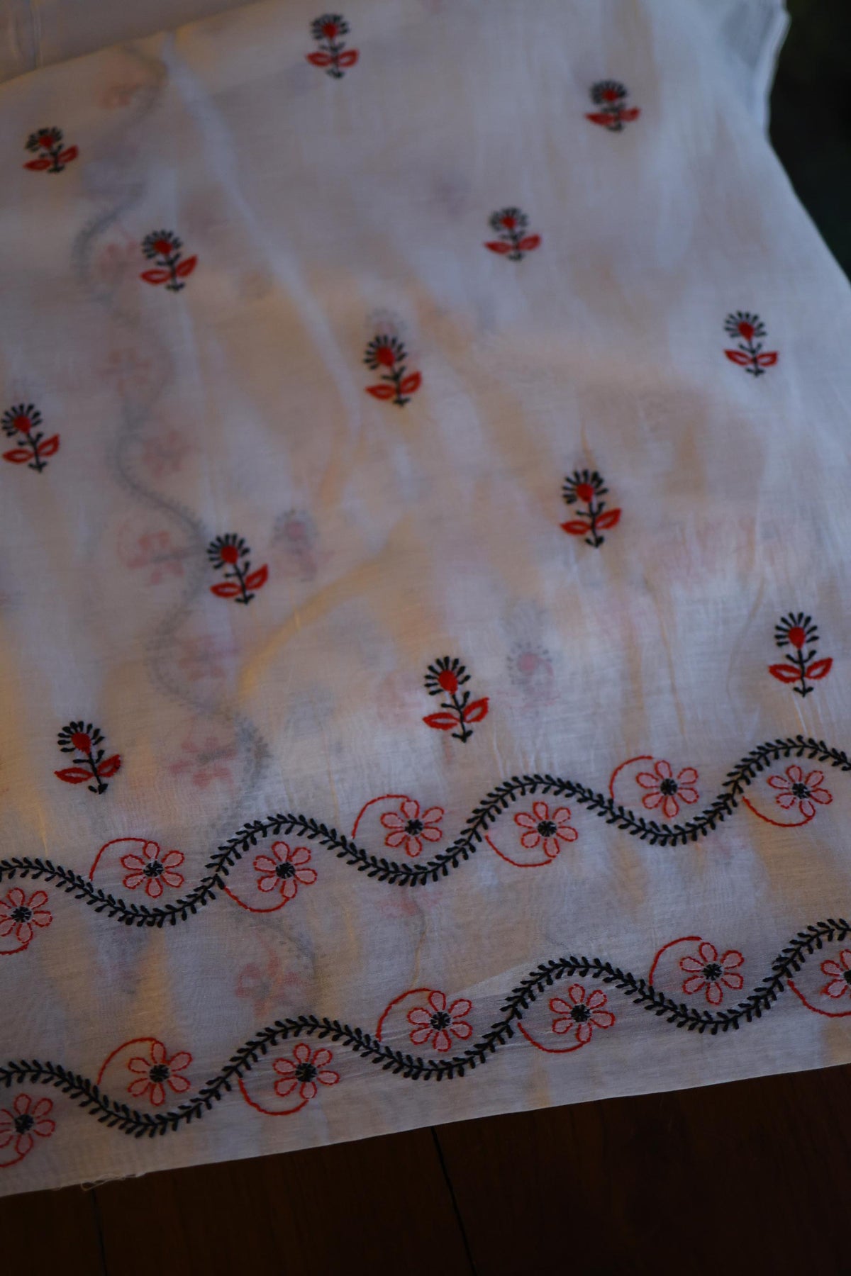 Ivory Mul Chanderi Silk Kalamkari Unstitched Kurta Dupatta Set