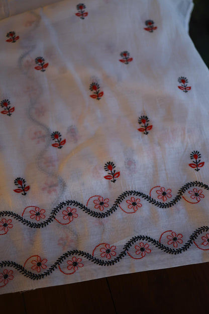 Ivory Mul Chanderi Silk Kalamkari Unstitched Kurta Dupatta Set