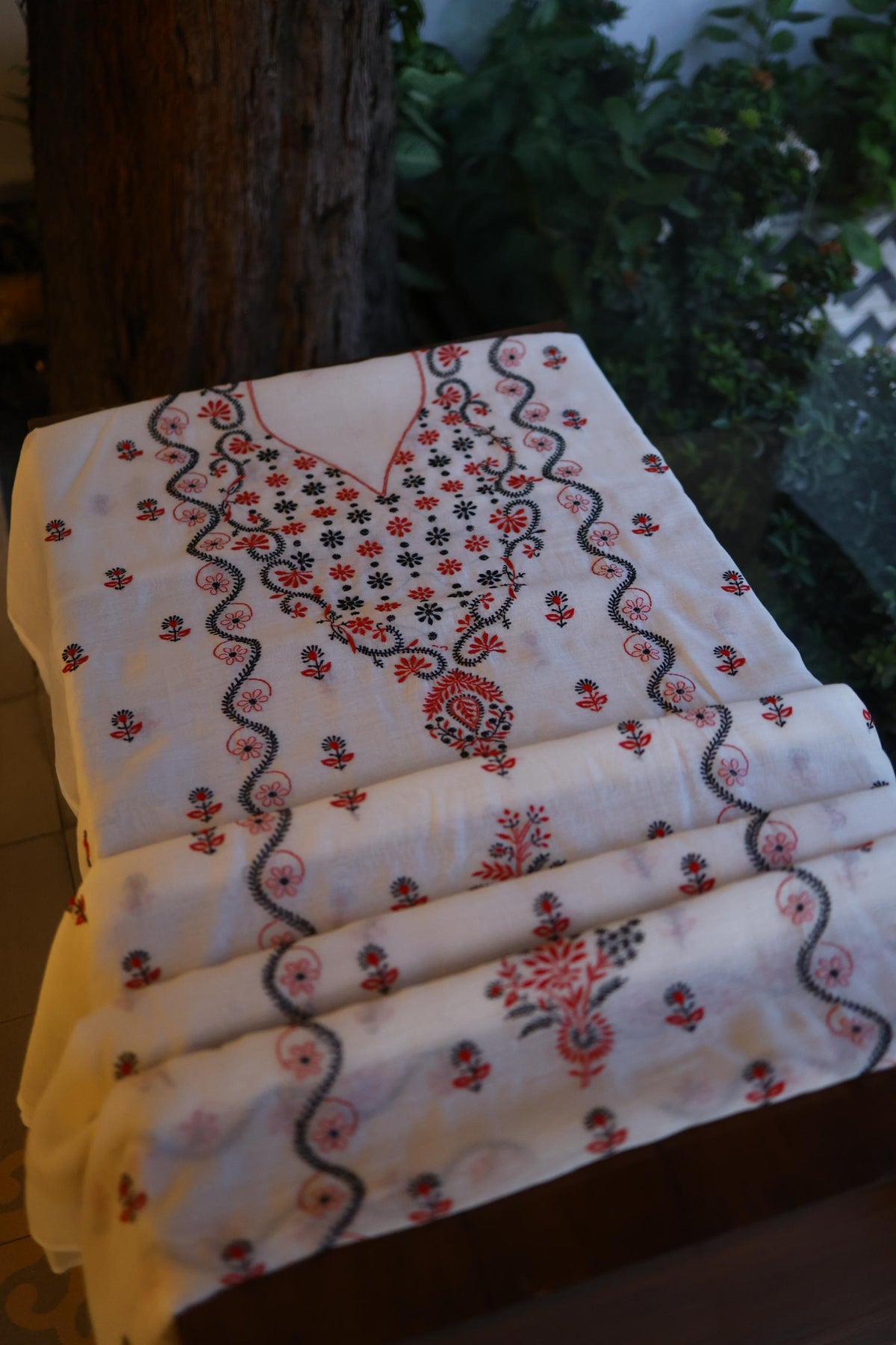 Ivory Mul Chanderi Silk Kalamkari Unstitched Kurta Dupatta Set