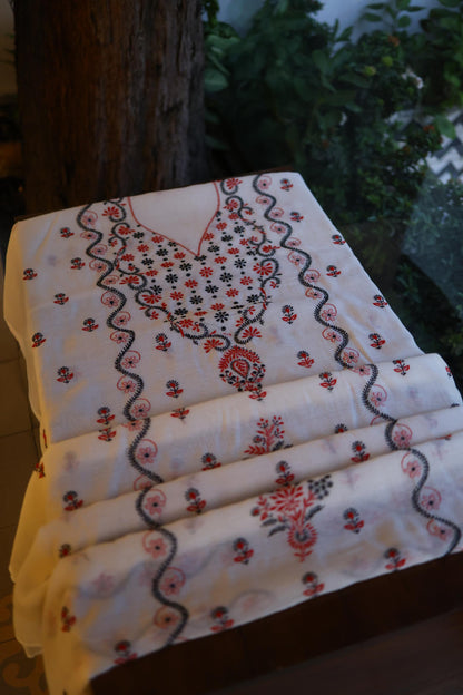 Ivory Mul Chanderi Silk Kalamkari Unstitched Kurta Dupatta Set