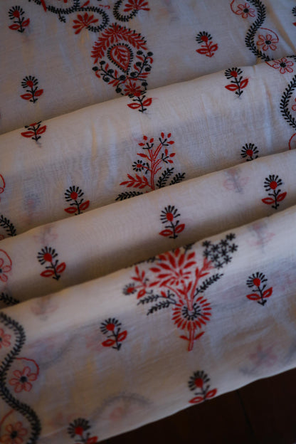Ivory Mul Chanderi Silk Kalamkari Unstitched Kurta Dupatta Set