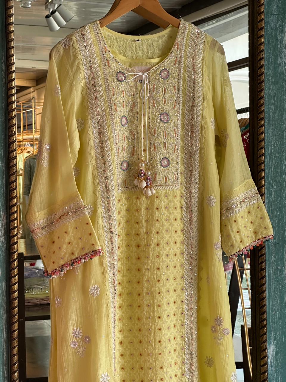 Jacquard Sequins Chikankari Kurta Set