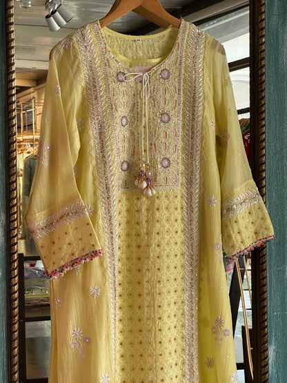 Jacquard Sequins Chikankari Kurta Set