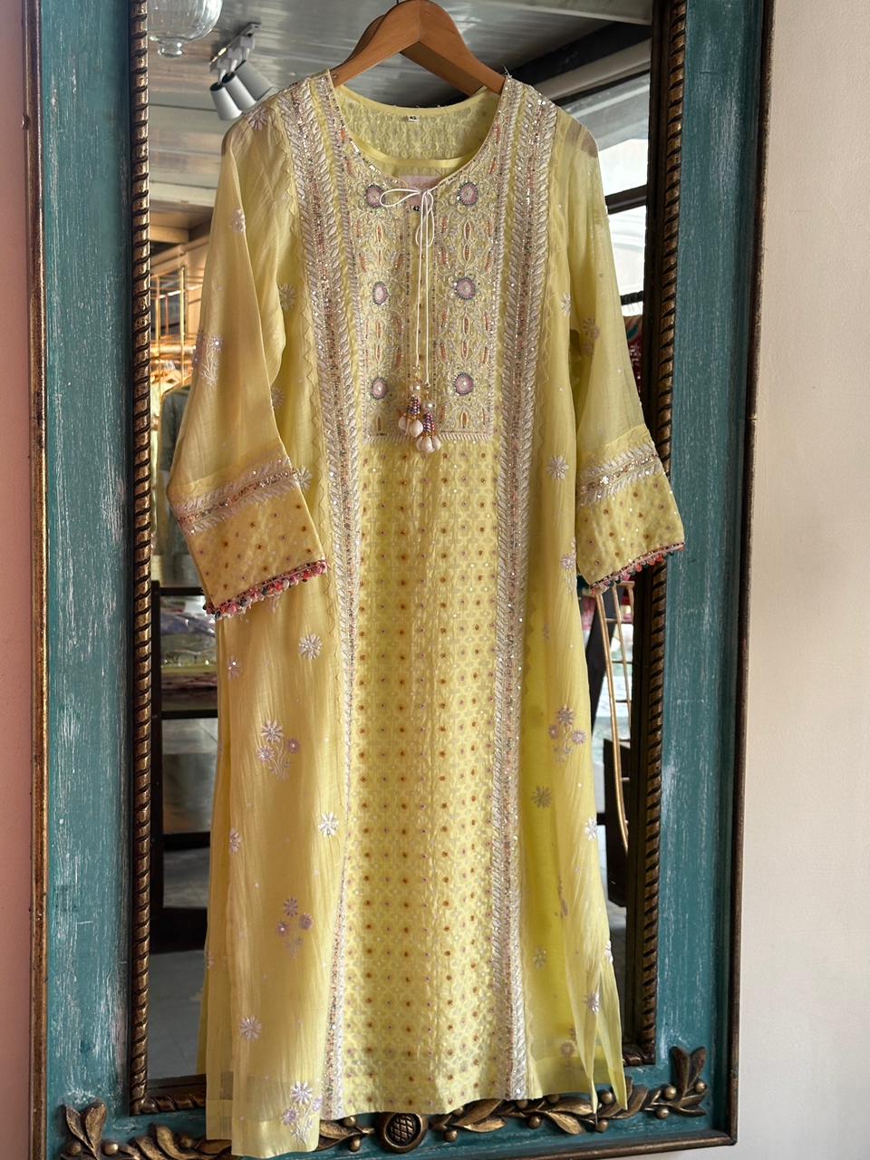 Jacquard Sequins Chikankari Kurta Set