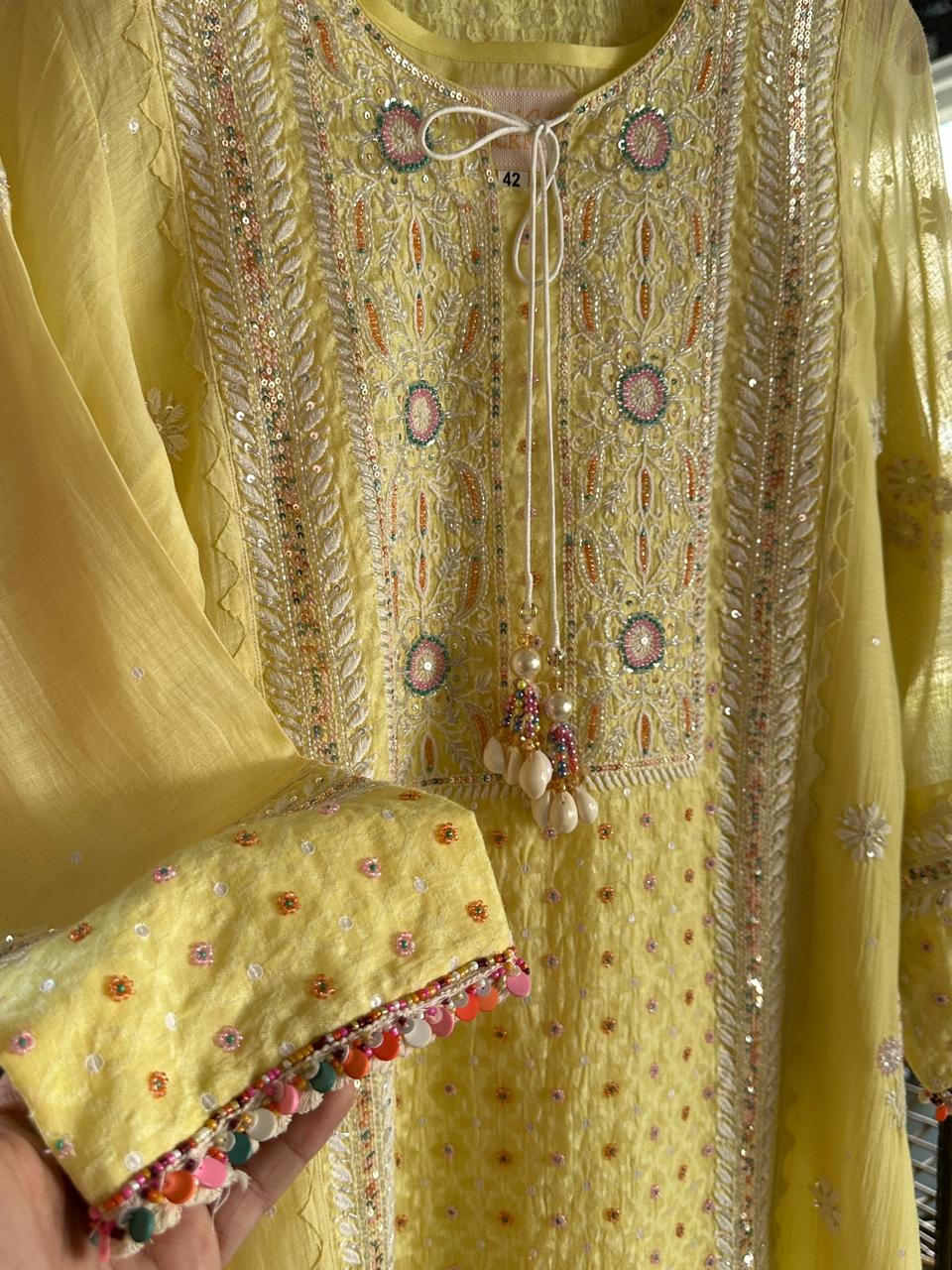 Jacquard Sequins Chikankari Kurta Set