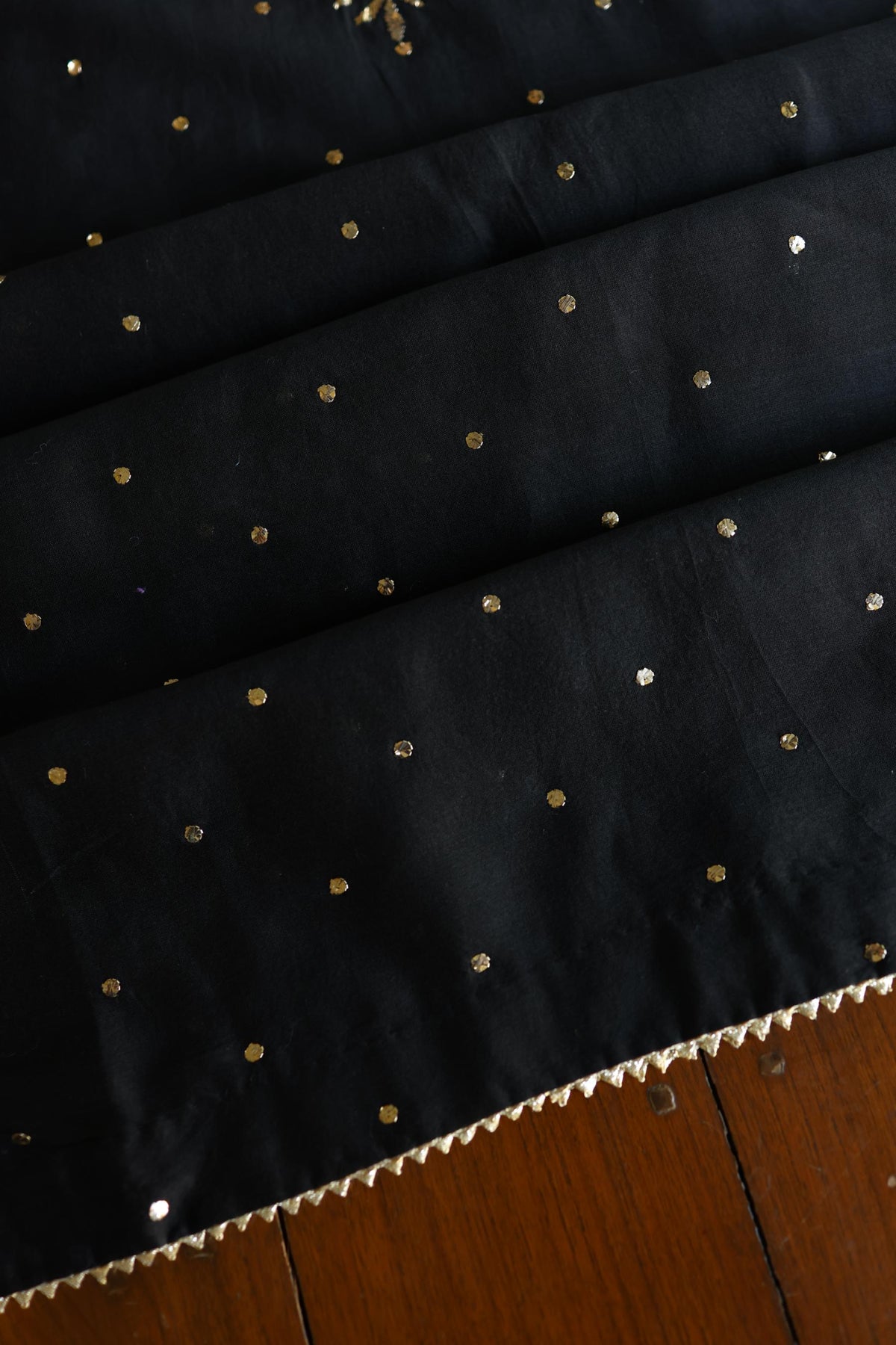 Jet Black Chanderi Silk Mukaish Badla Unstitched Fabric