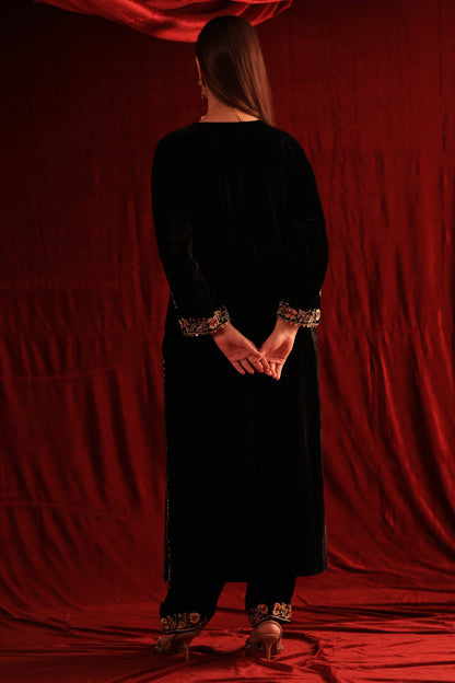 Jet Black Shade | Saman Velvet Ready To Wear Kurta Set