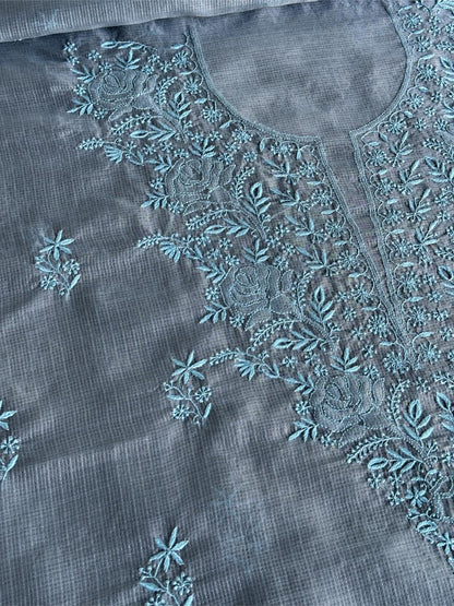 Jet Grey Shade Kota Chikankari Unstitched Fabrics
