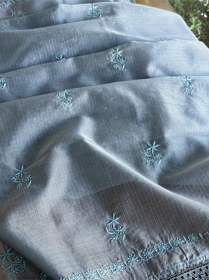 Jet Grey Shade Kota Chikankari Unstitched Fabrics