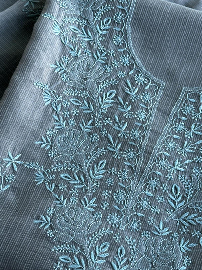 Jet Grey Shade Kota Chikankari Unstitched Fabrics