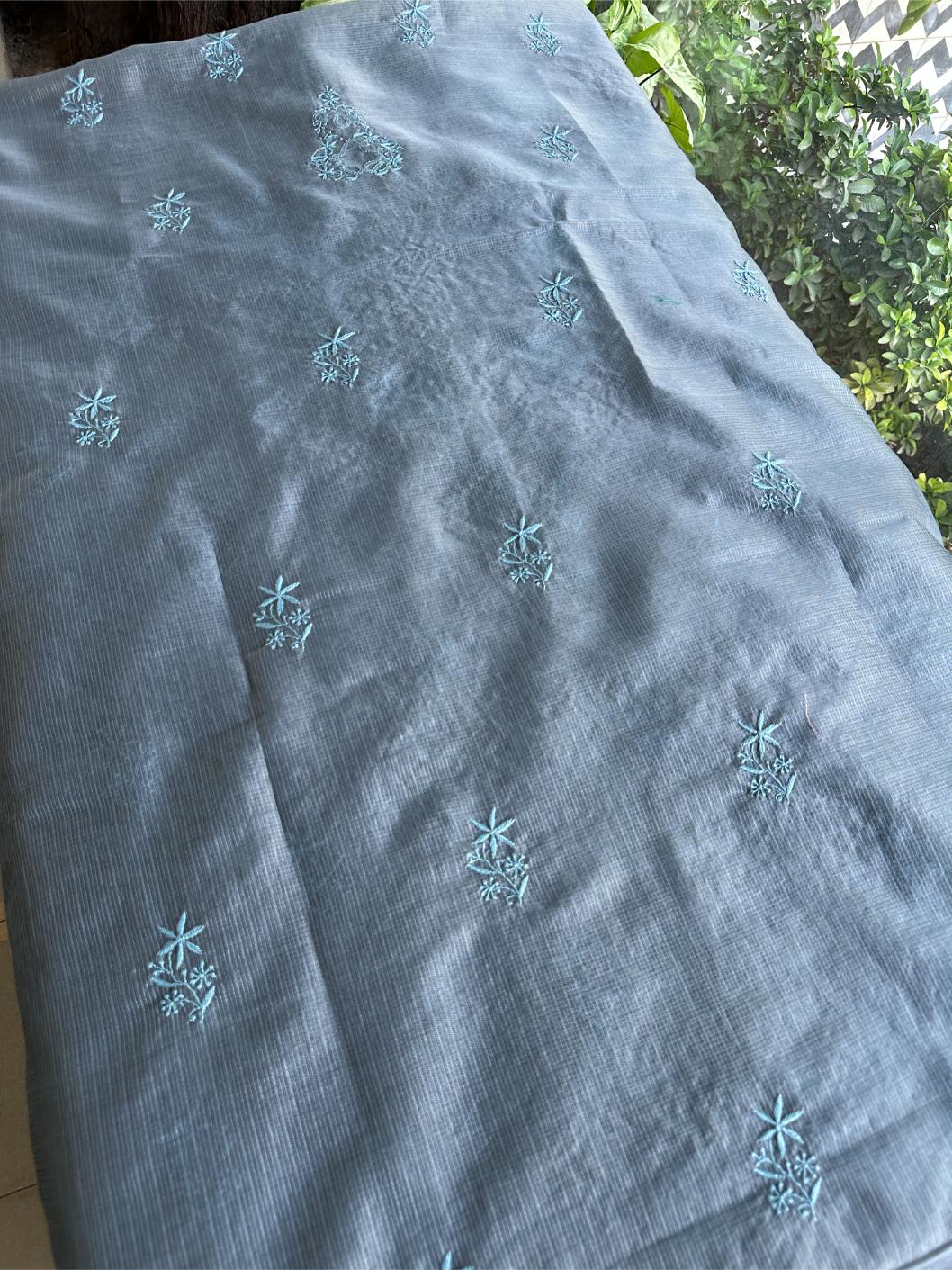 Jet Grey Shade Kota Chikankari Unstitched Fabrics