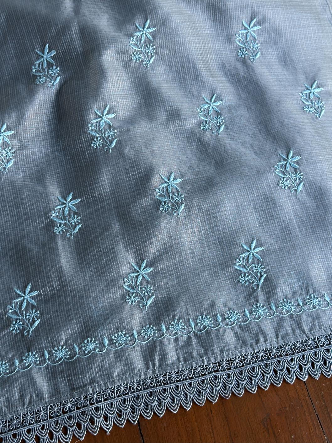 Jet Grey Shade Kota Chikankari Unstitched Fabrics