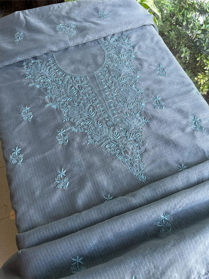 Jet Grey Shade Kota Chikankari Unstitched Fabrics