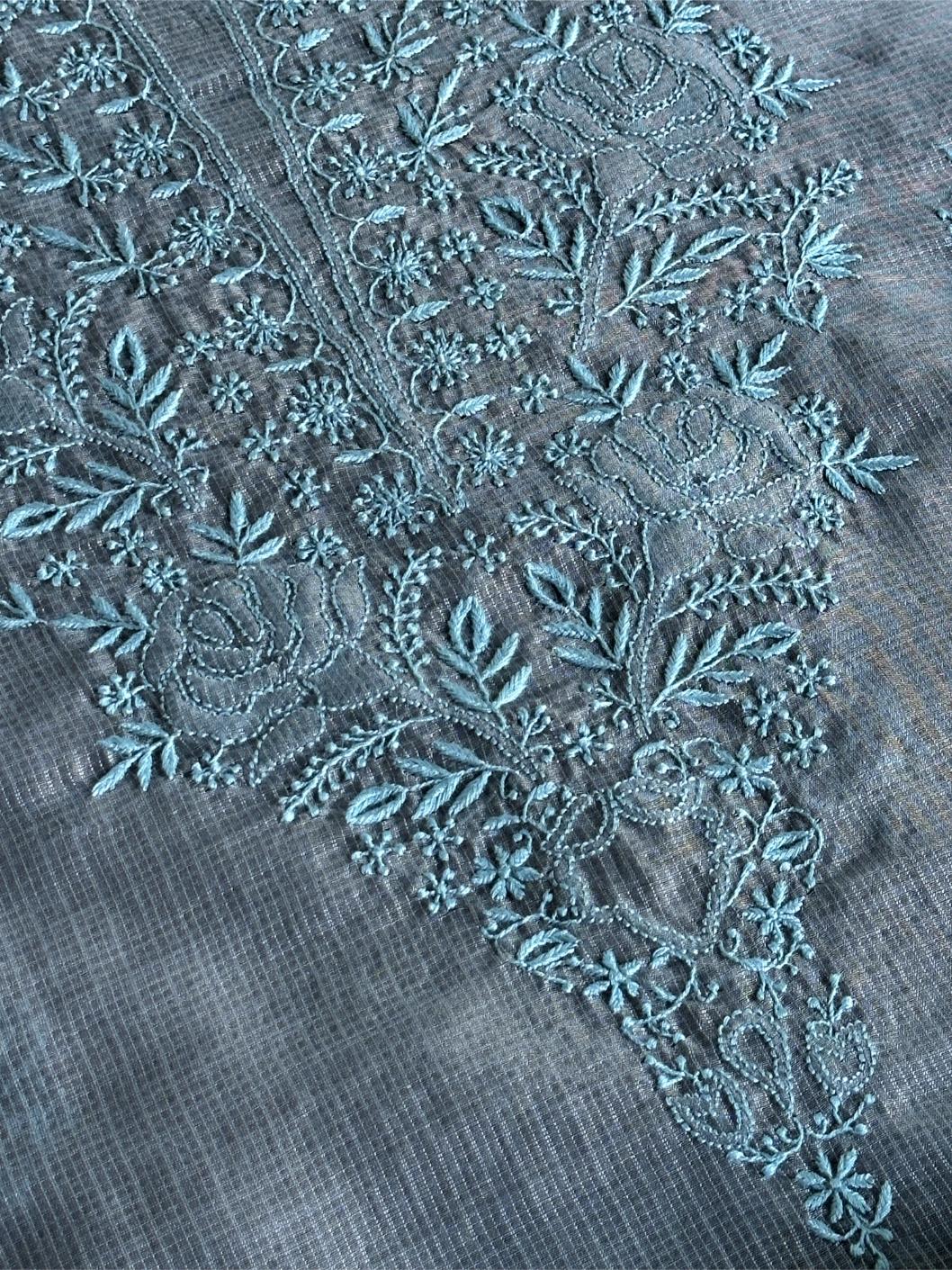Jet Grey Shade Kota Chikankari Unstitched Fabrics