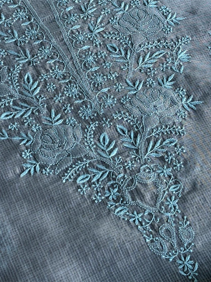 Jet Grey Shade Kota Chikankari Unstitched Fabrics