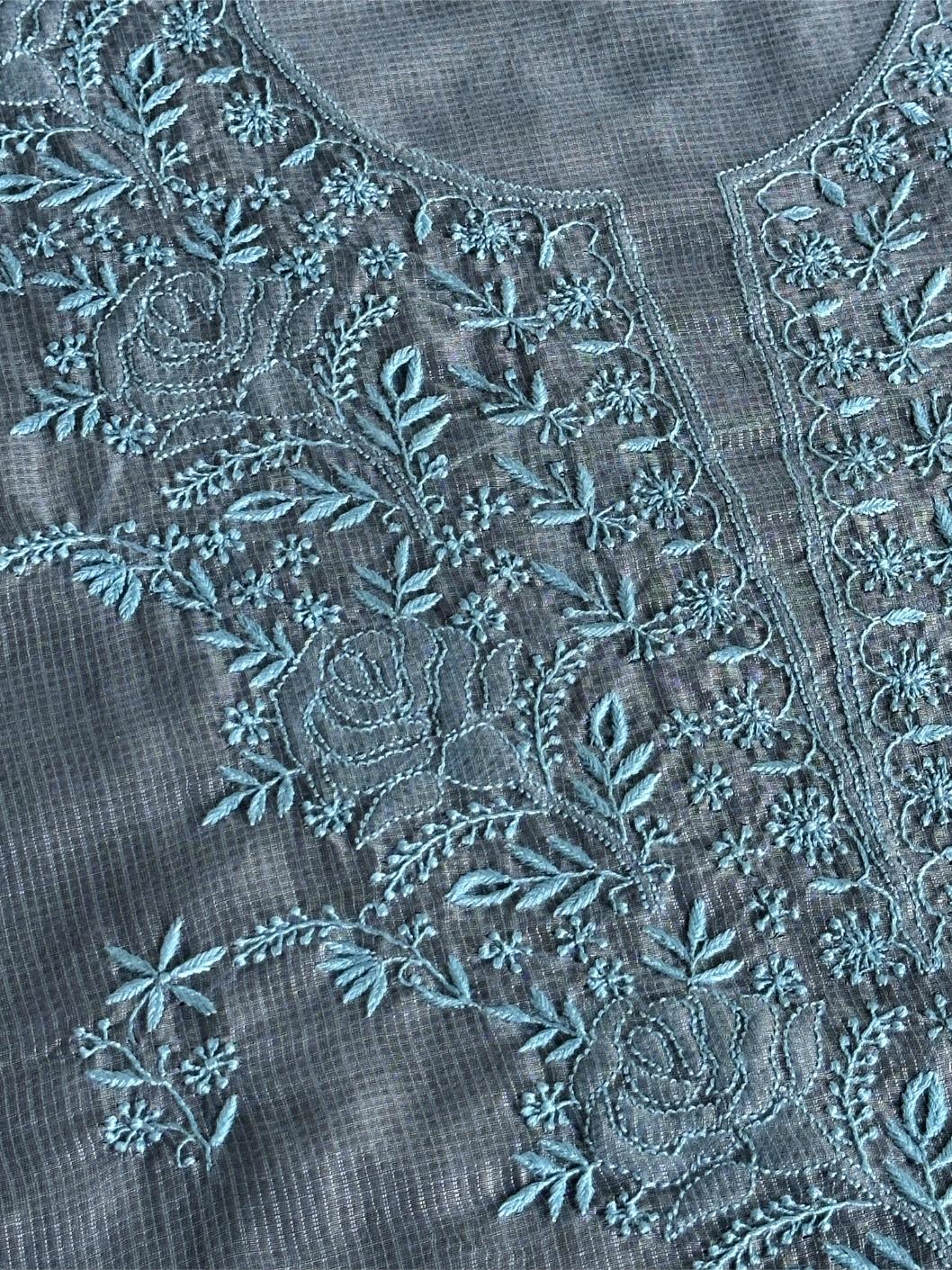 Jet Grey Shade Kota Chikankari Unstitched Fabrics