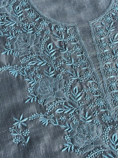 Jet Grey Shade Kota Chikankari Unstitched Fabrics