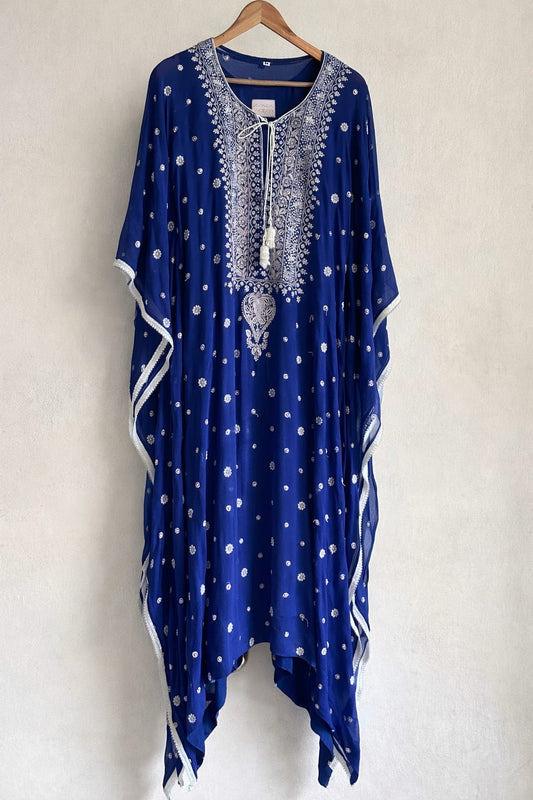 Royal Blue | Chiffon Chikankari Kaftan