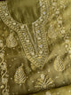 Khaki Green Shade Noor Organza Silk Chikankari Unstitched Kurta Dupatta Set