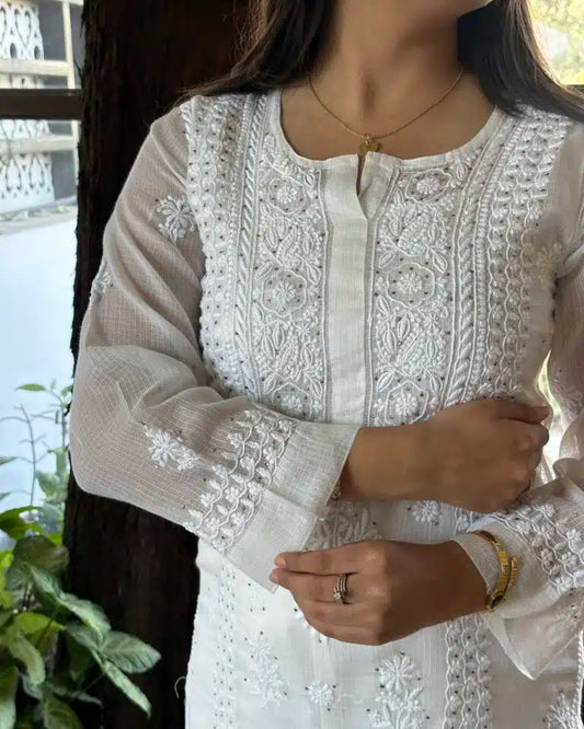 Kota Chikankari Kurta With Mukaish Kamdani