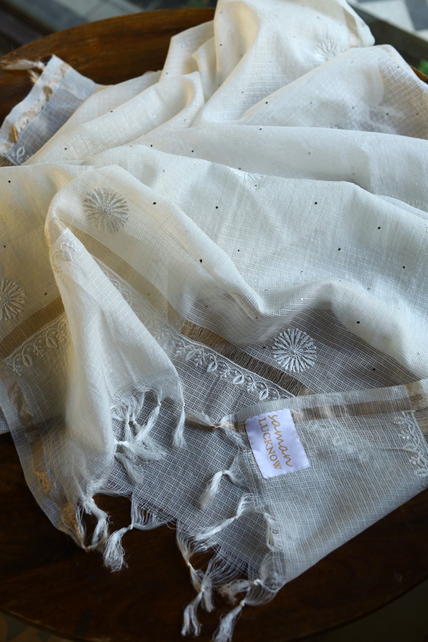 Kota Chikankari Mukaish Kamdani Dupatta With Tissue Border