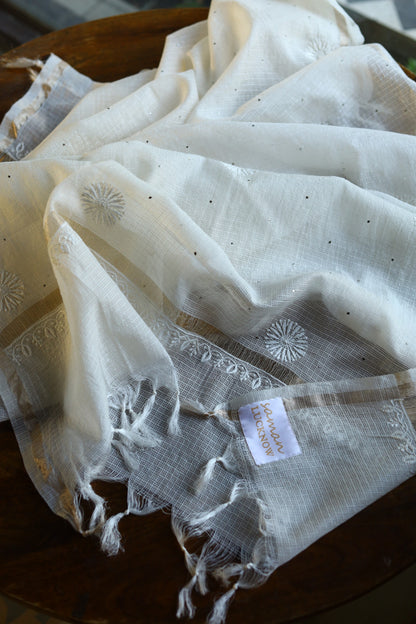Kota Chikankari Mukaish Kamdani Dupatta With Tissue Border