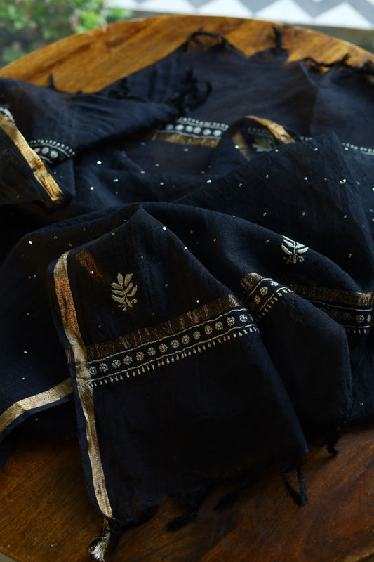 Kota Chikankari Mukaish Kamdani Dupatta With Tissue Border