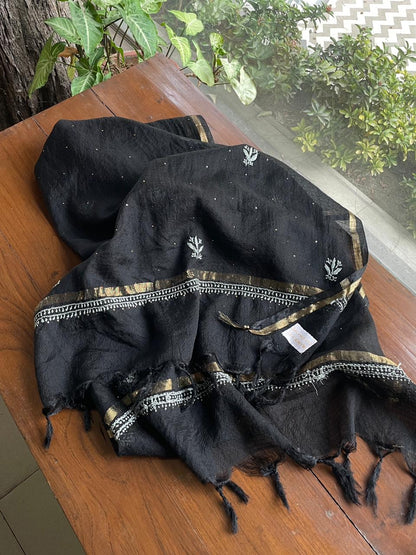 Kota Chikankari Mukaish Kamdani Dupatta With Tissue Border