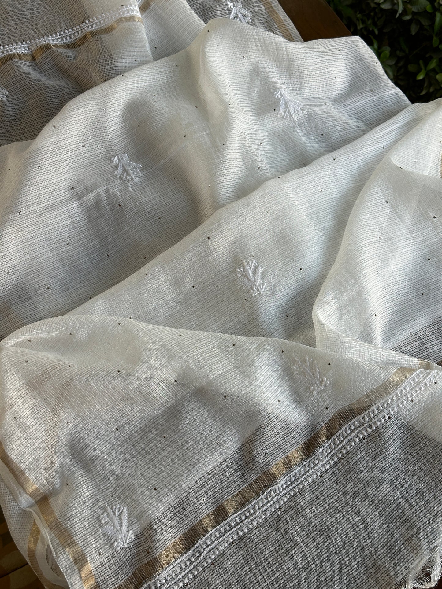 Kota Chikankari Mukaish Kamdani Dupatta With Tissue Border
